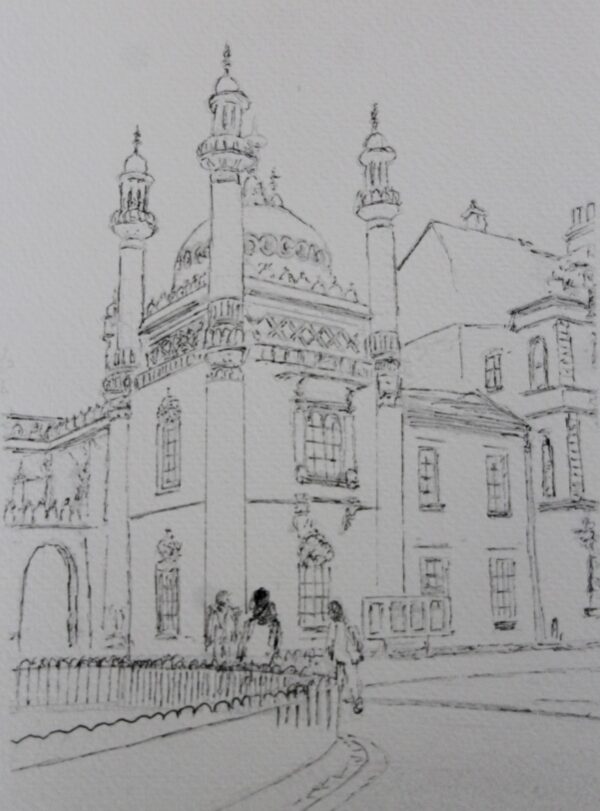 Black and white picture of Brighton Pavilion which s a grade-1 listed former royal residence