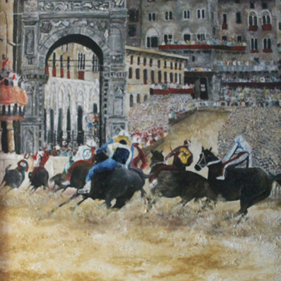 original oil painting of the infamous Palio de Siena held twice a year in Italy