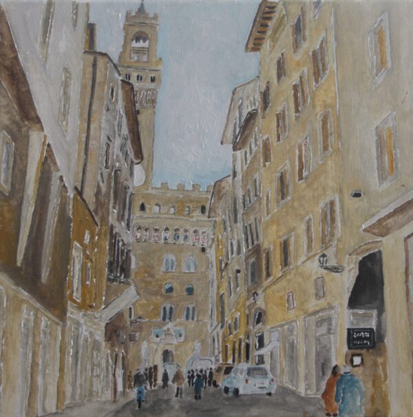 oil painting of a street scene in Florence