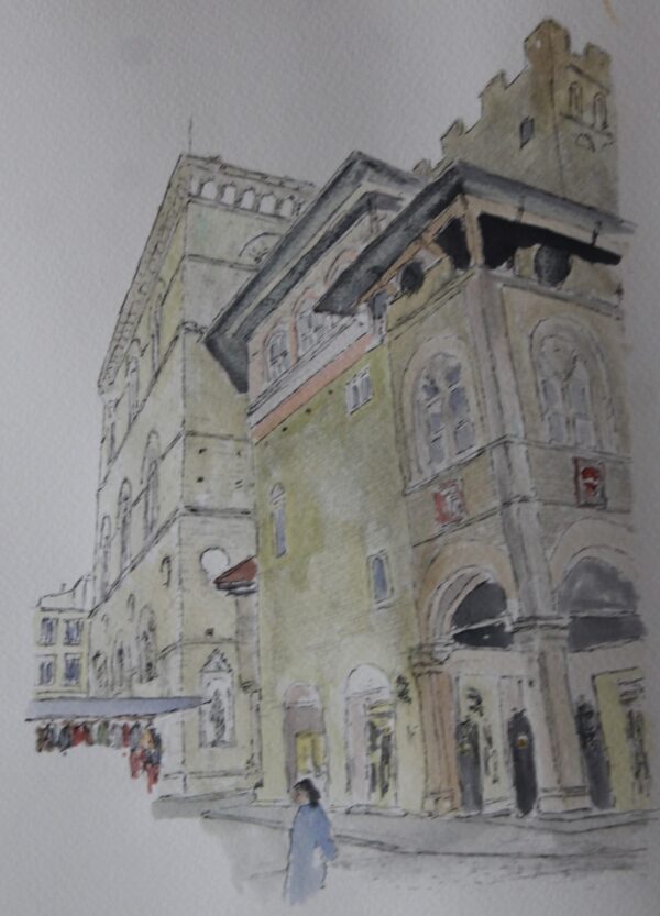 watercolour of a street scene in Florence